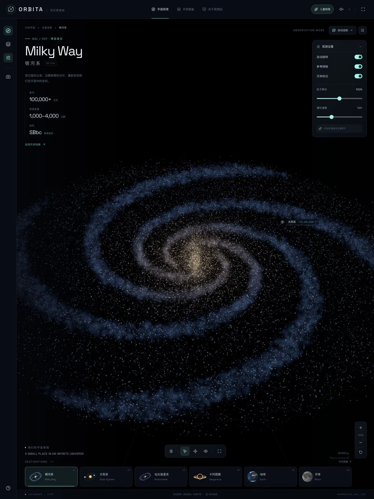 交互式 3D 宇宙观测站