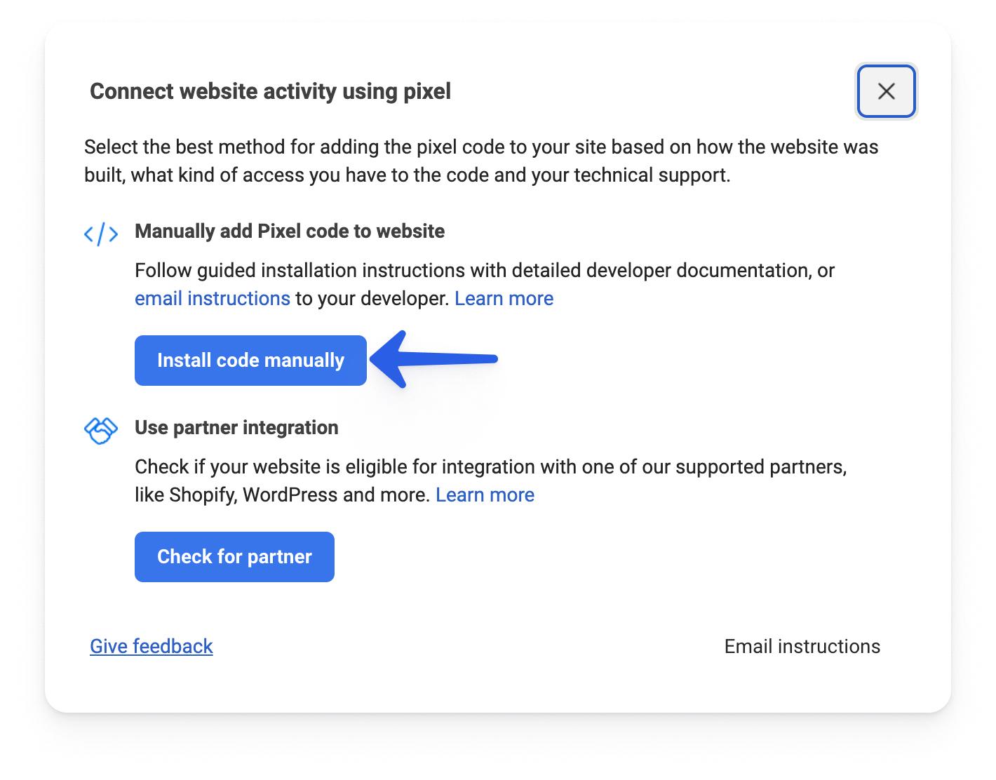 Meta Pixel installation options