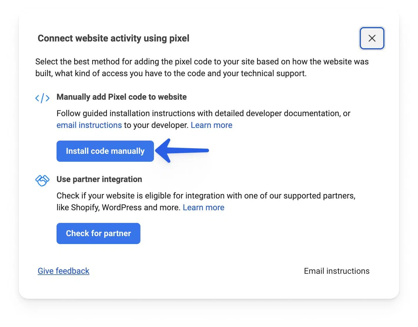 Meta Pixel installation options