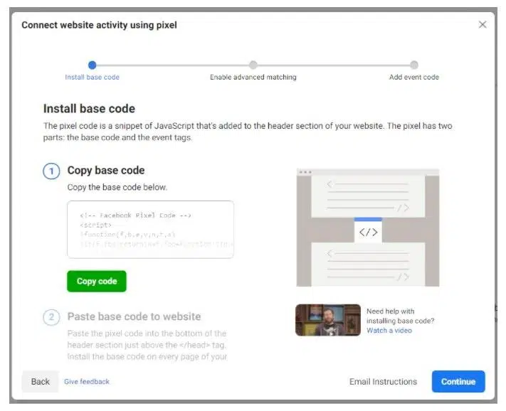Choose manual Meta Pixel installation