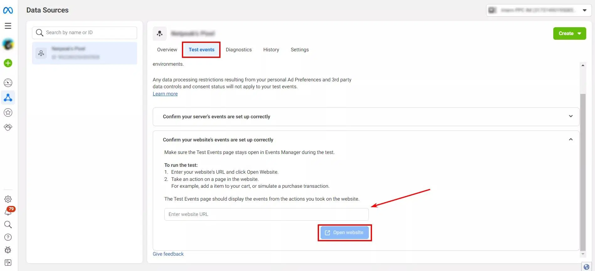 Enter the Test Events page