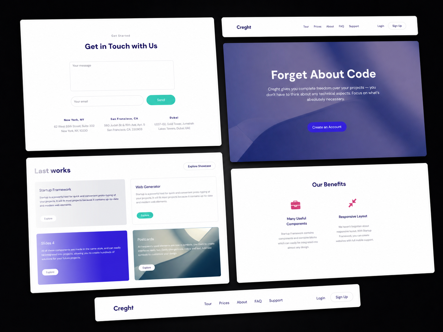 Website components and page sections in the Creght component library