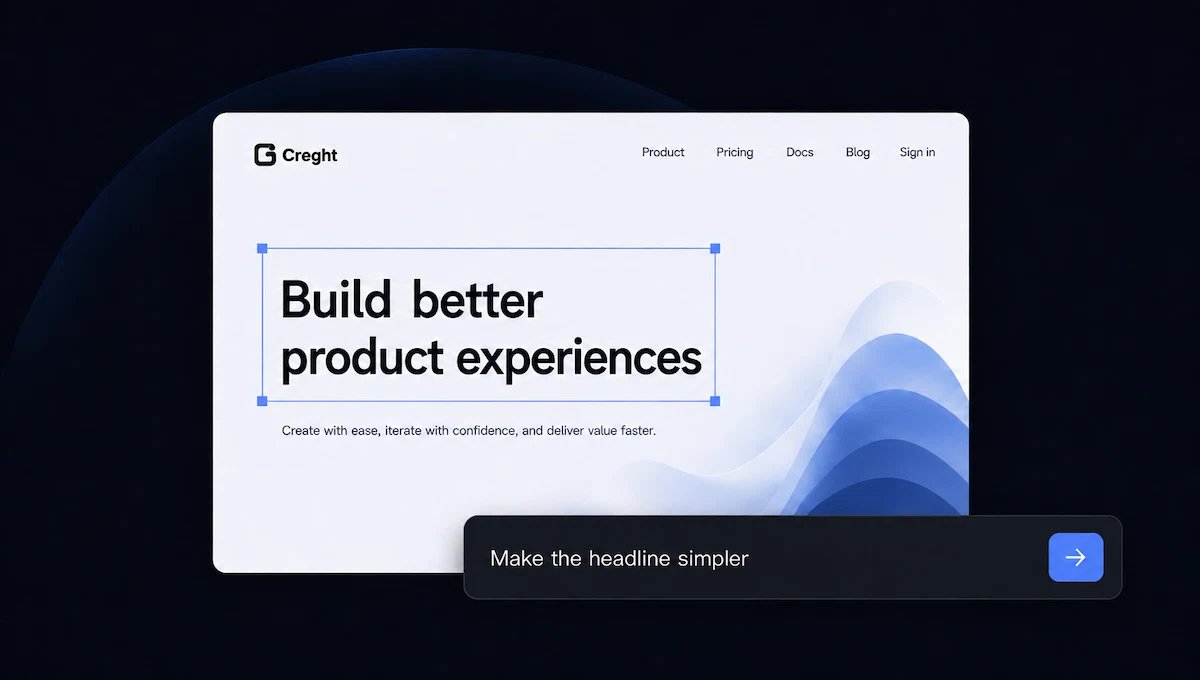 AI editing concept: a selected SaaS headline and a request to simplify the copy