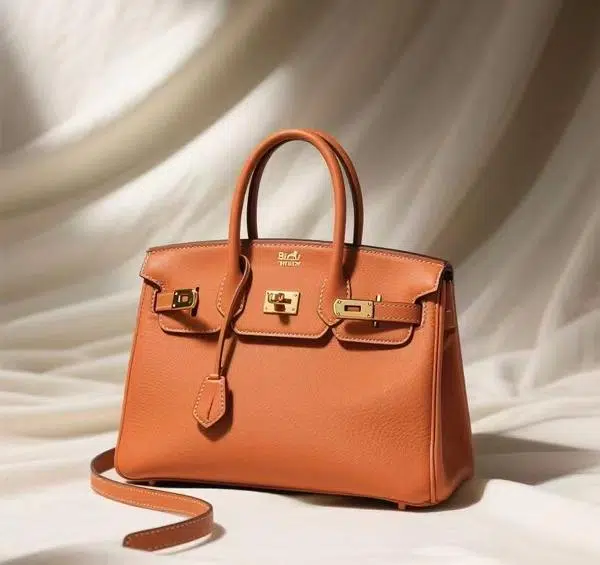Orange leather handbag