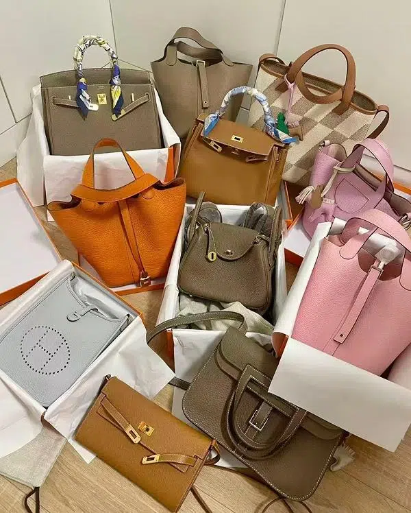 Assorted leather handbags with boxes