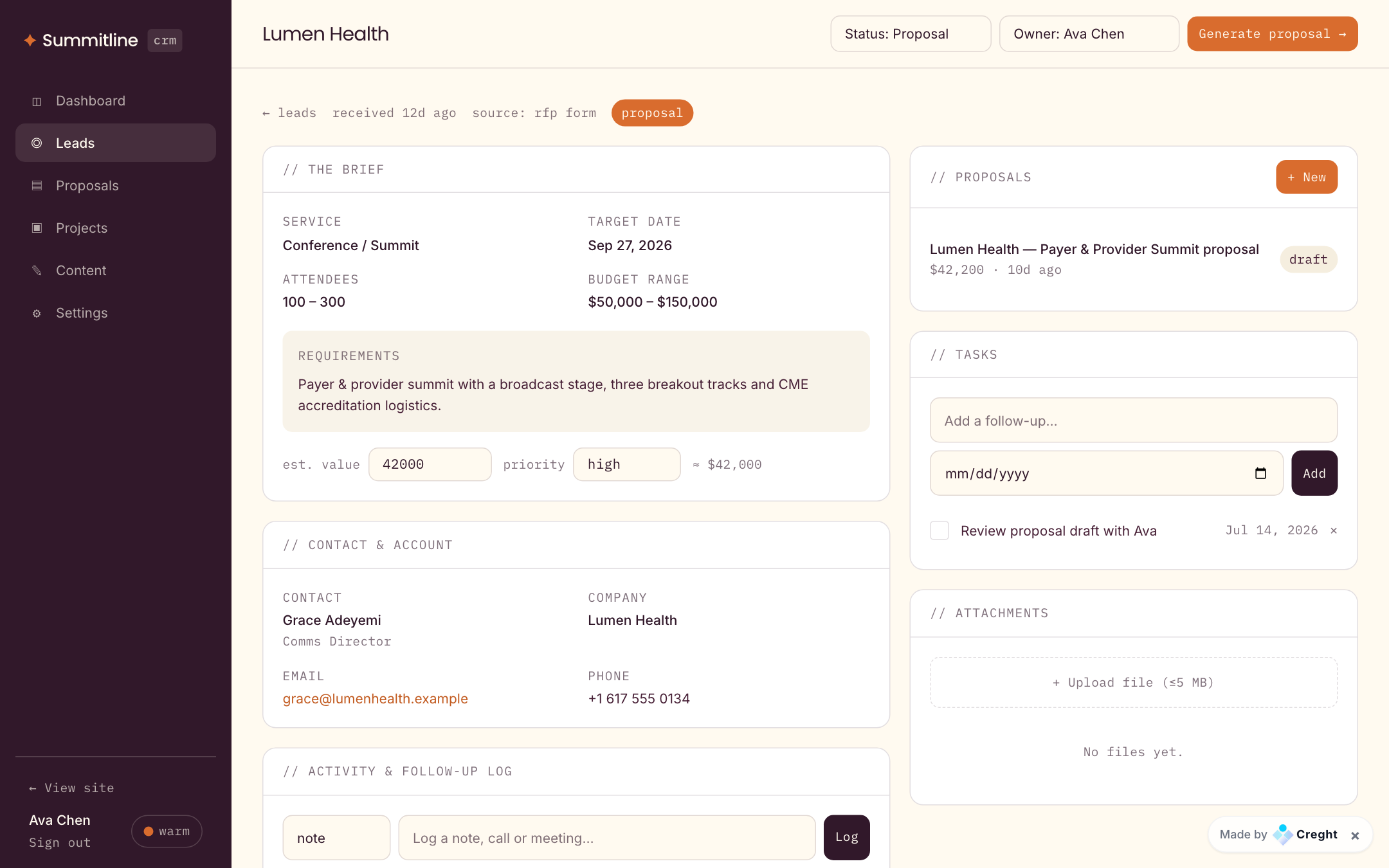 Leads — qualify and follow up detail