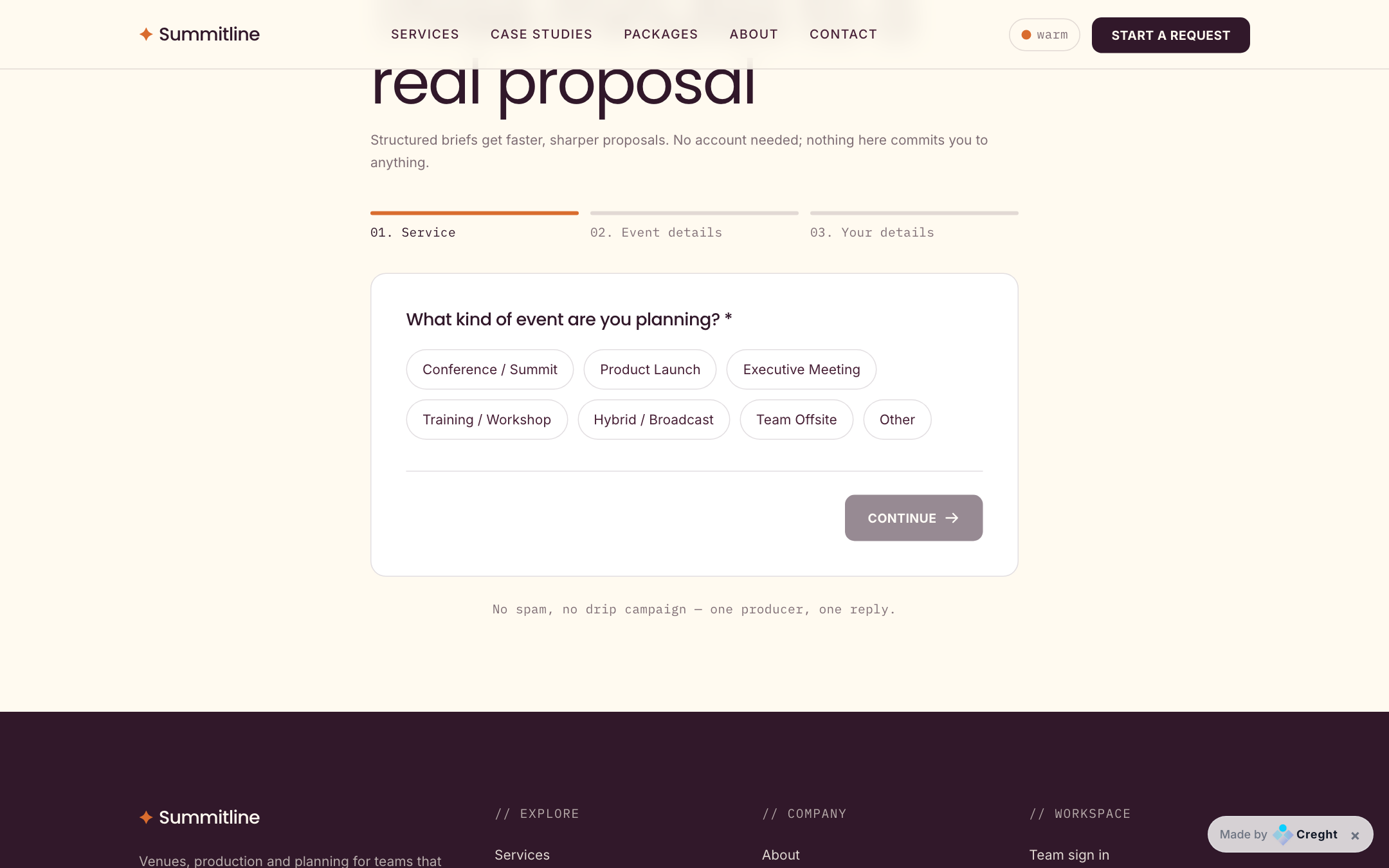 The RFP form — where the pipeline starts