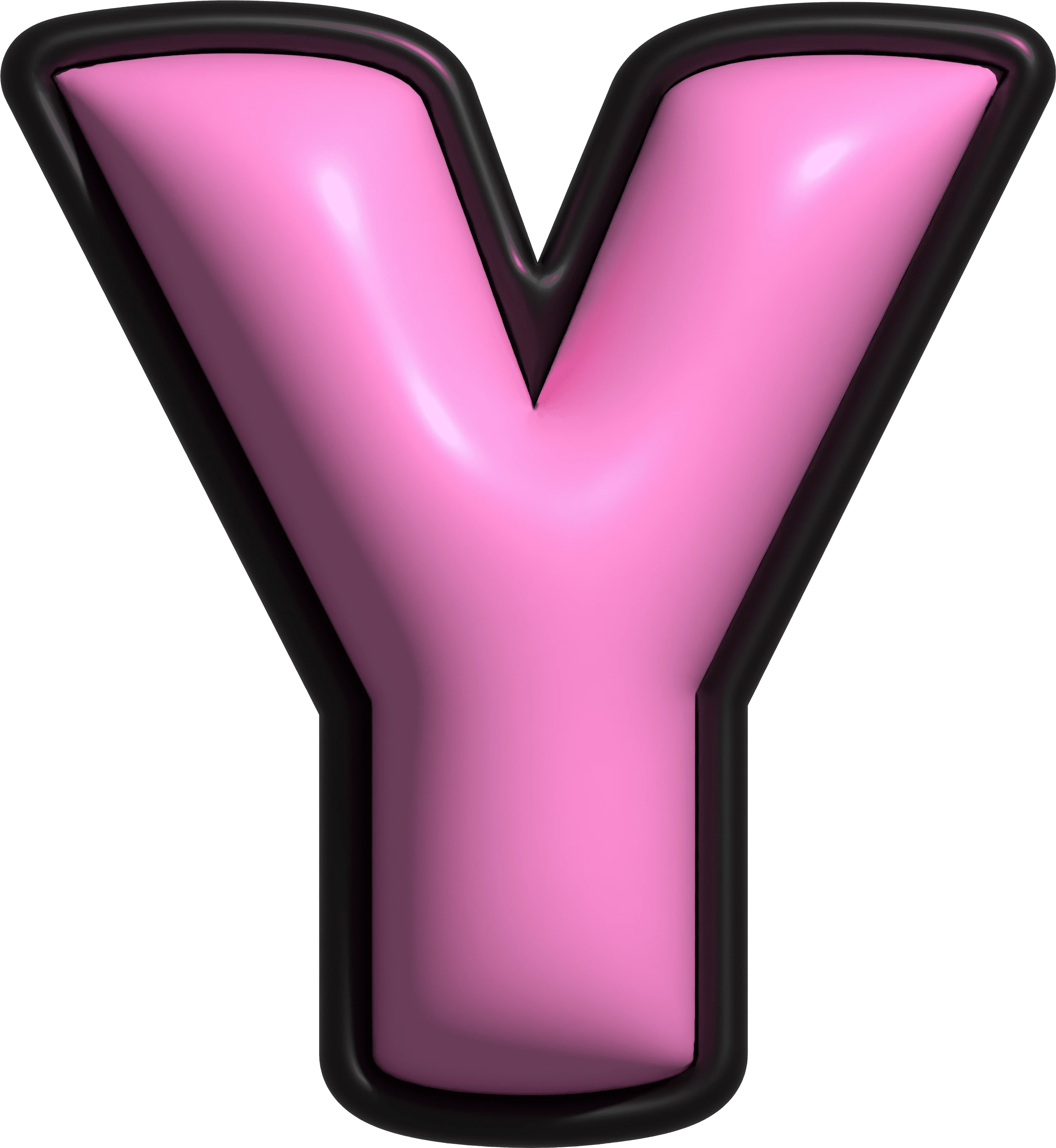 Glossy pink letter Y with a black outline