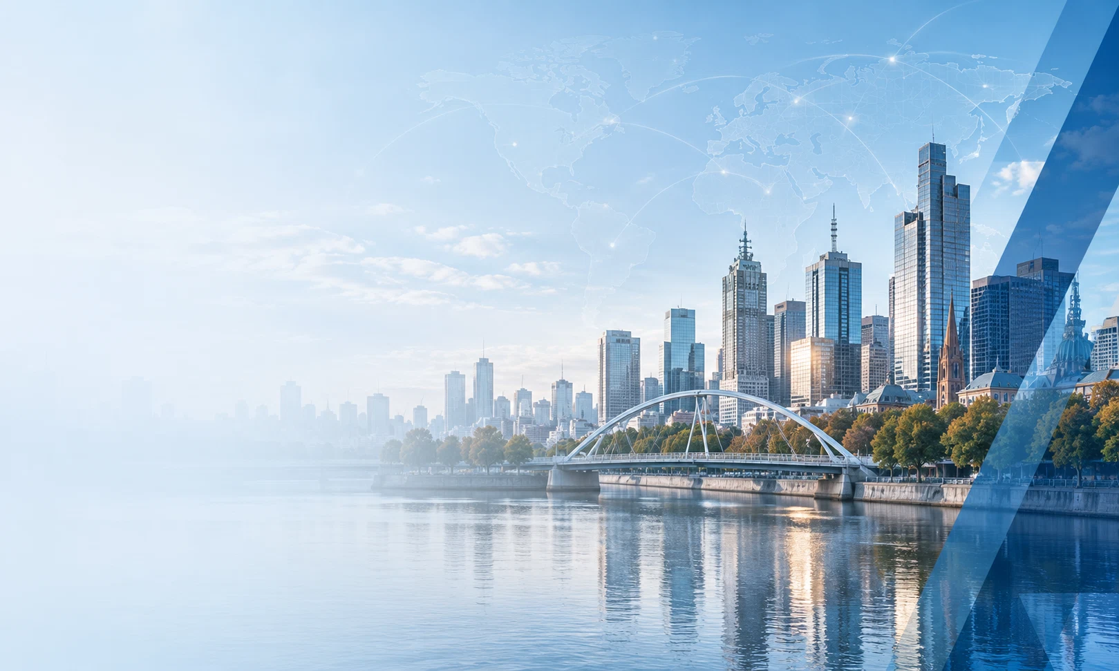 Illustrative skyline and global research network for the fictional conference