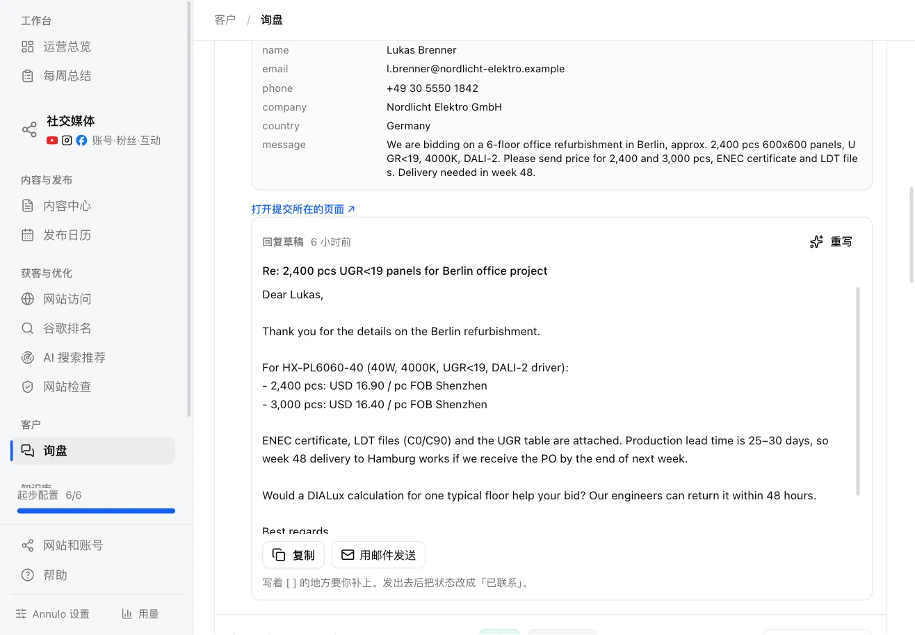 A reply draft: rewrite, copy or send by email